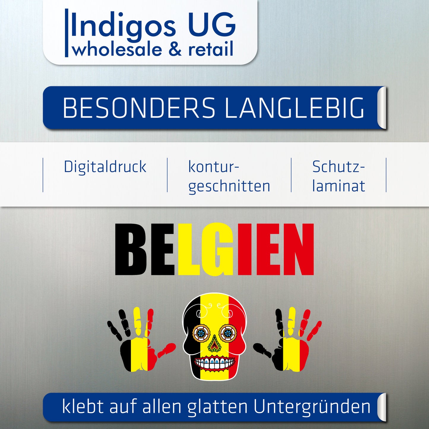 Aufkleber - Belgien - Fahne - Set - Skull - Hand - Schriftzug - 6-teilig
