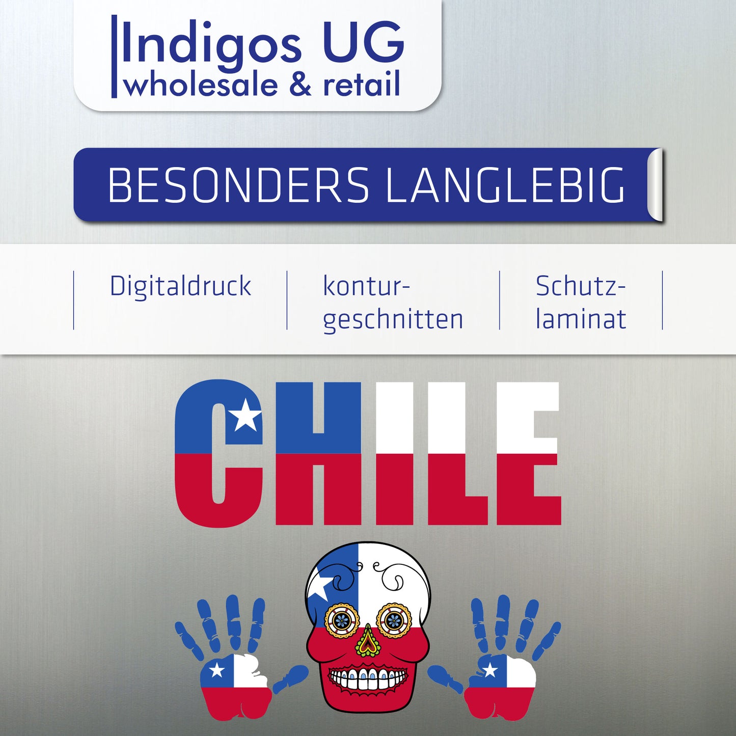 Aufkleber - Chile - Fahne - Set - Skull - Hand - Schriftzug - 6-teilig