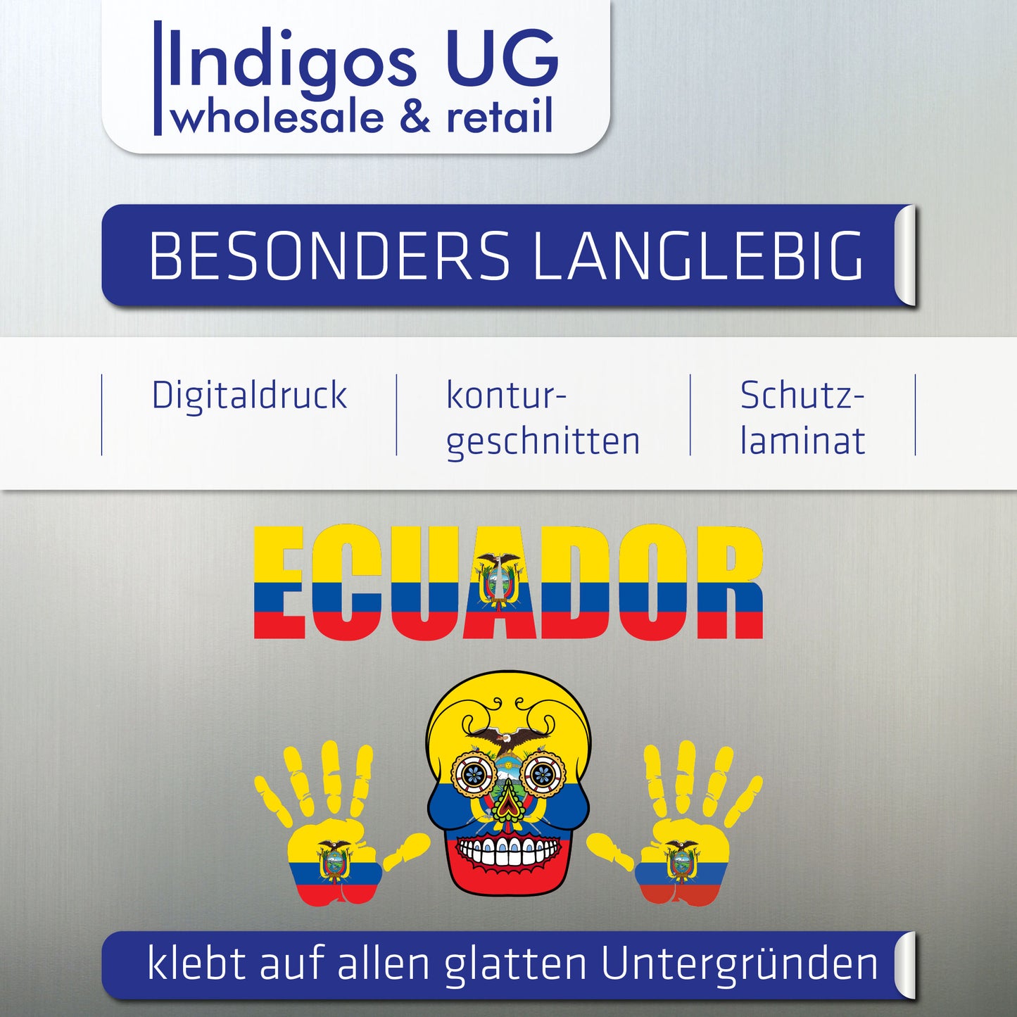 Aufkleber - Ecuador - Fahne - Set - Skull - Hand - Schriftzug - 6-teilig