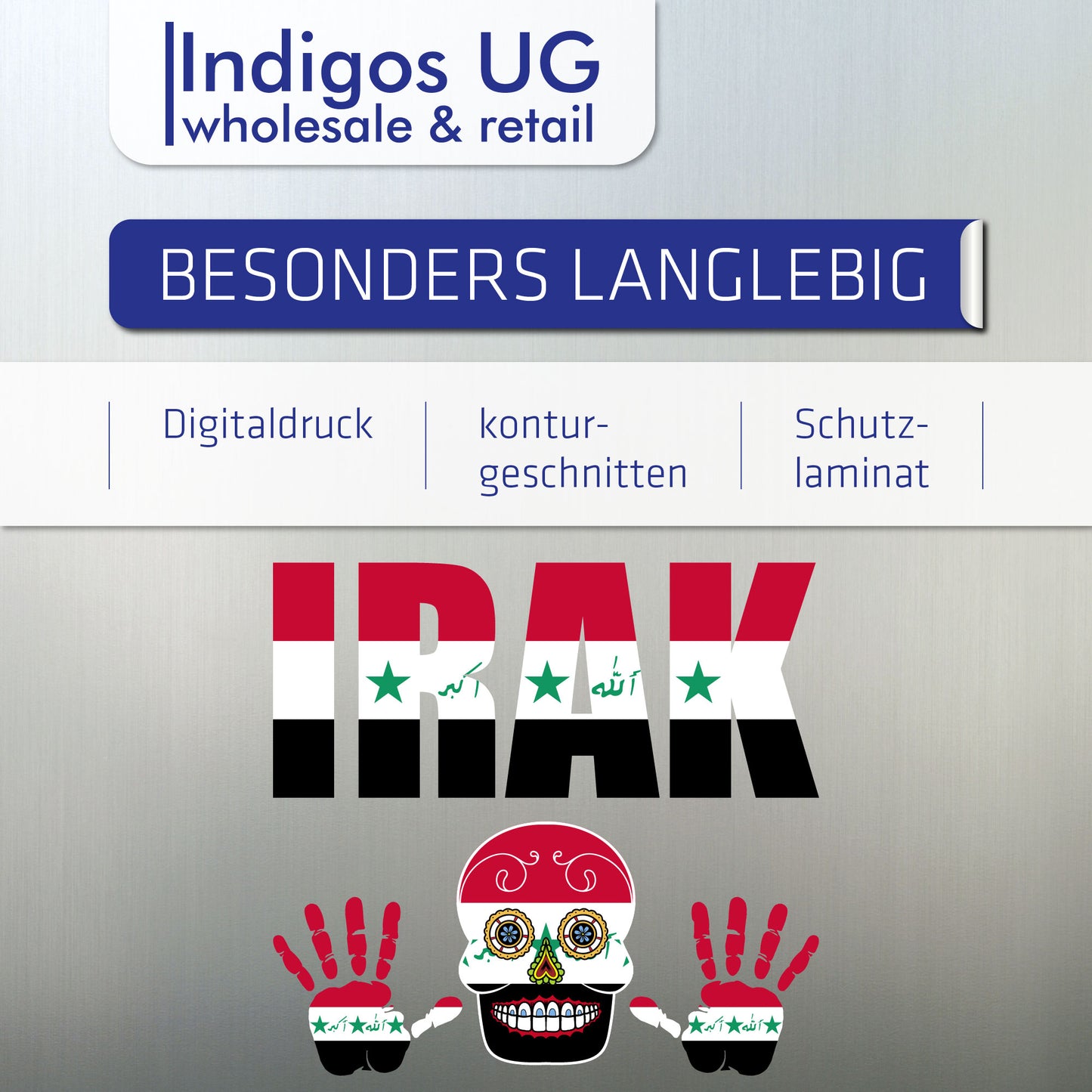 Aufkleber - Irak - Fahne - Set - Skull - Hand - Schriftzug - 6-teilig