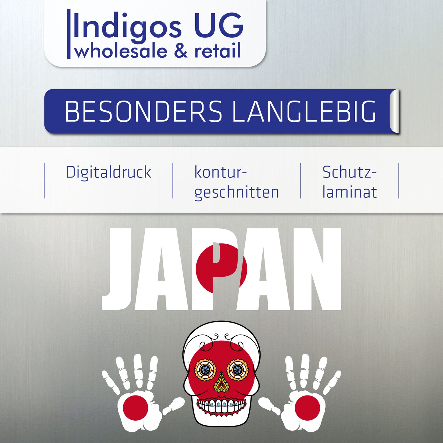Aufkleber - Japan - Fahne - Set - Skull - Hand - Schriftzug - 6-teilig