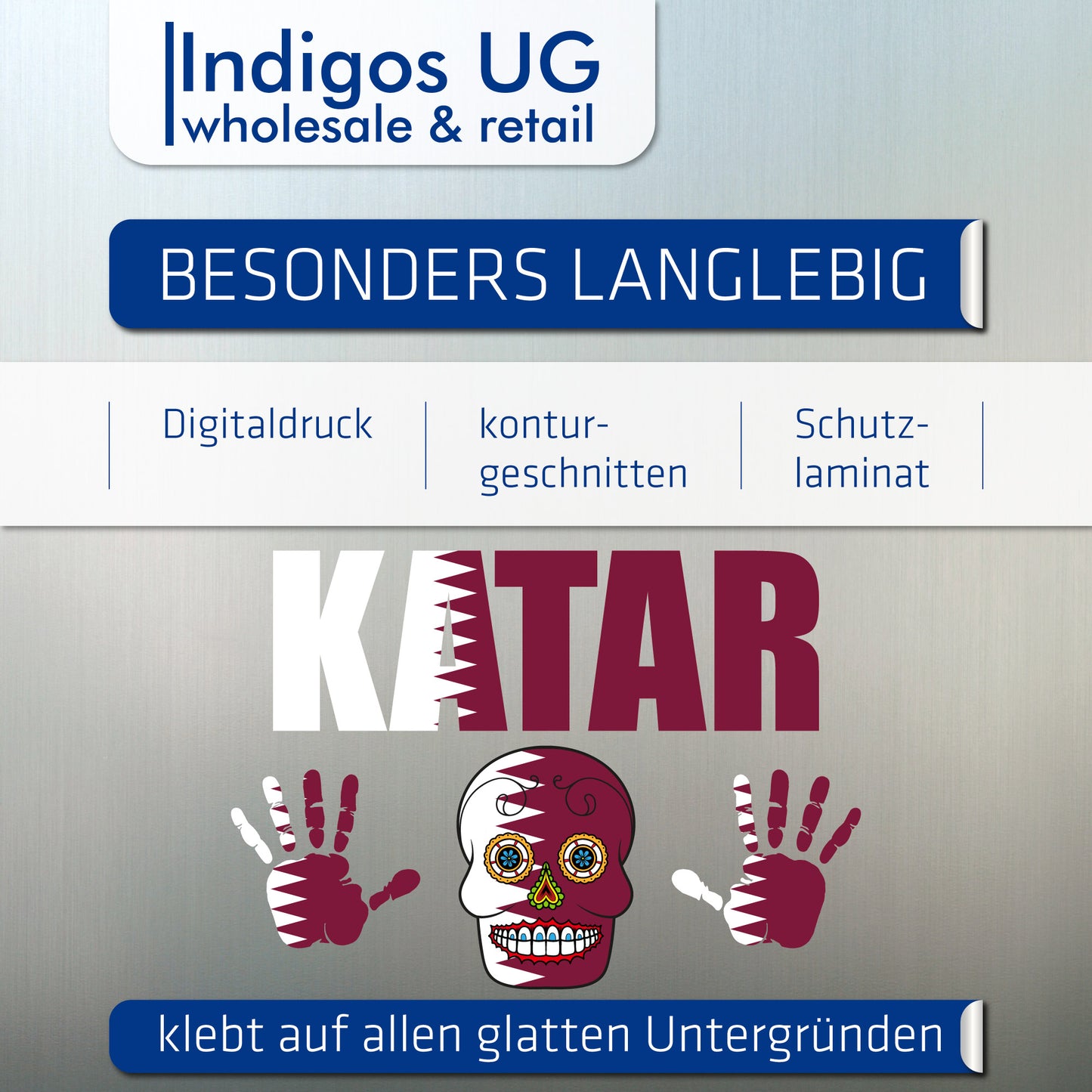 Aufkleber - Katar - Fahne - Set - Skull - Hand - Schriftzug - 6-teilig