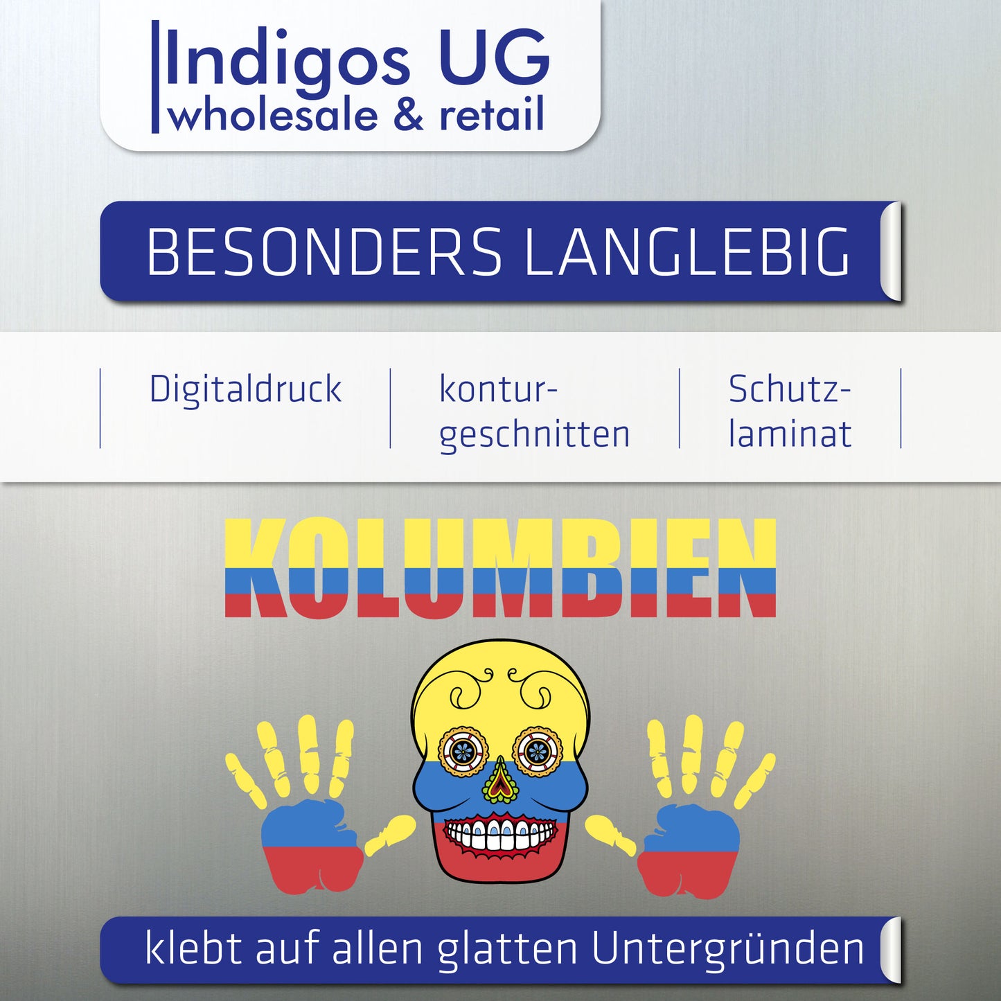 Aufkleber - Kolumbien - Fahne - Set - Skull - Hand - Schriftzug - 6-teilig