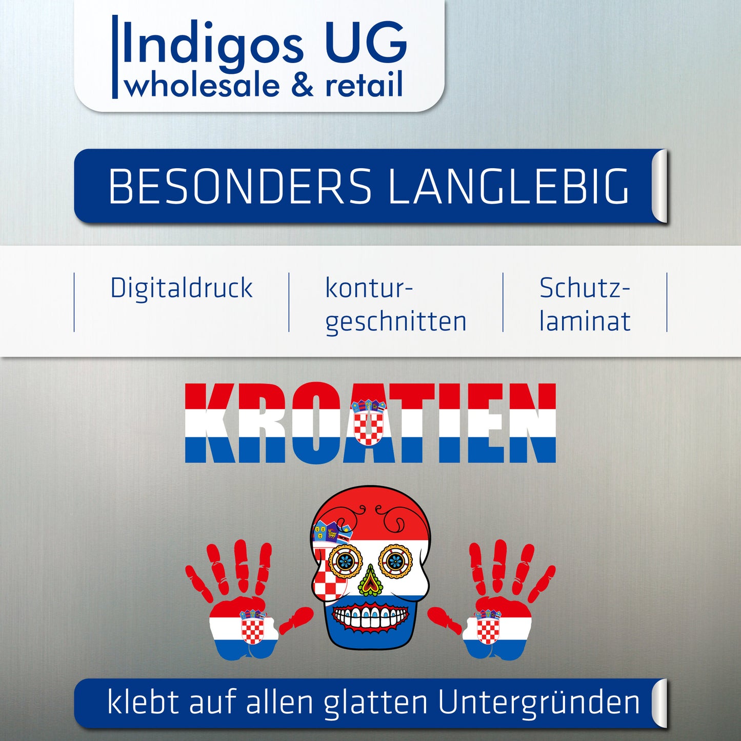 Aufkleber - Kroatien - Fahne - Set - Skull - Hand - Schriftzug - 6-teilig