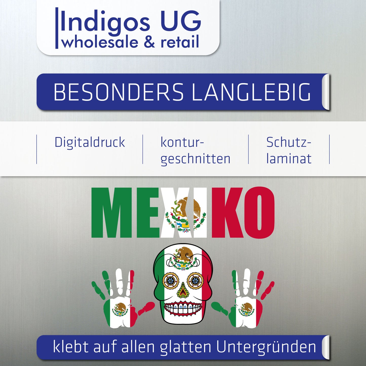Aufkleber - Mexiko - Fahne - Set - Skull - Hand - Schriftzug - 6-teilig