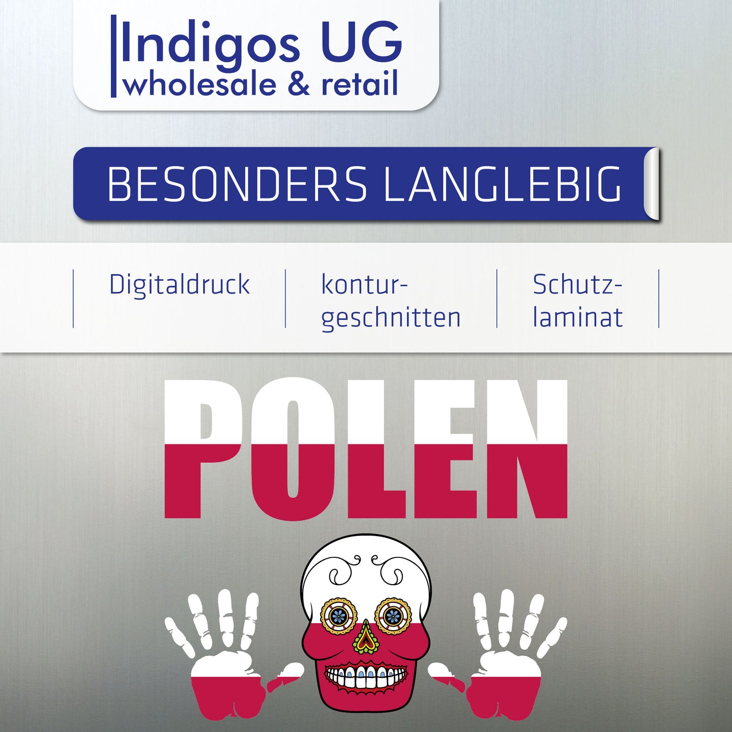 Aufkleber - Polen - Fahne - Set - Skull - Hand - Schriftzug - 6-teilig