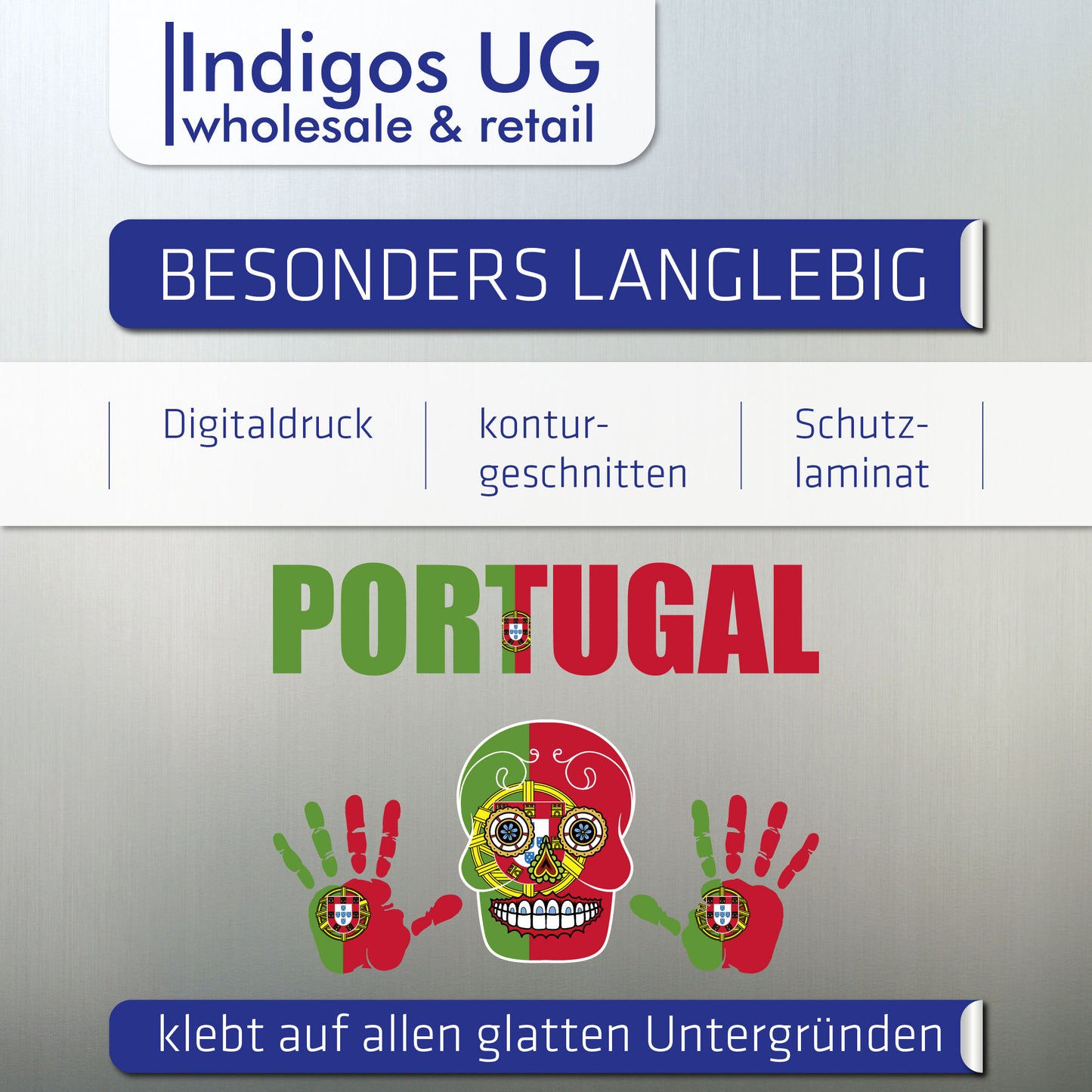 Aufkleber - Portugal - Fahne - Set - Skull - Hand - Schriftzug - 6-teilig
