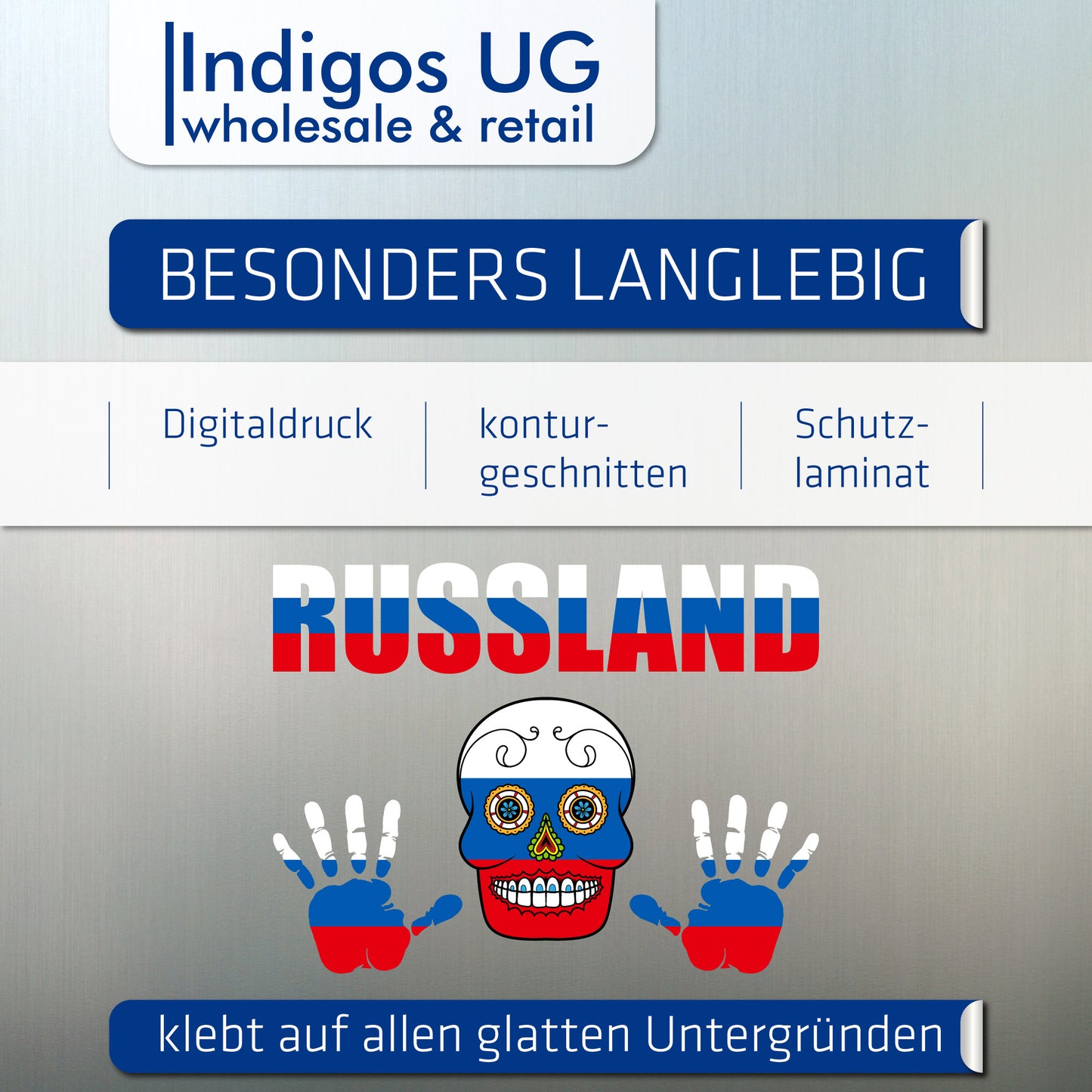 Aufkleber - Russland - Fahne - Set - Skull - Hand - Schriftzug - 6-teilig