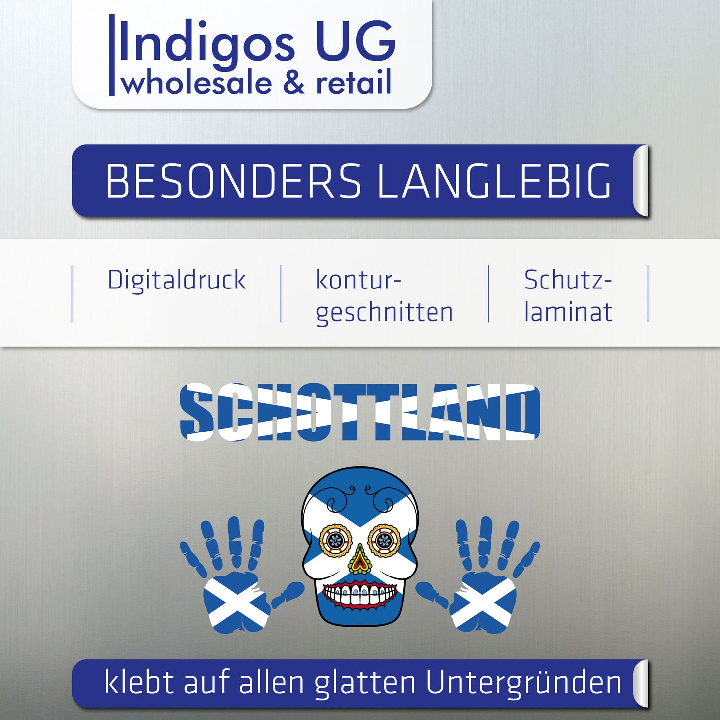 Aufkleber - Schottland - Fahne - Set - Skull - Hand - Schriftzug - 6-teilig