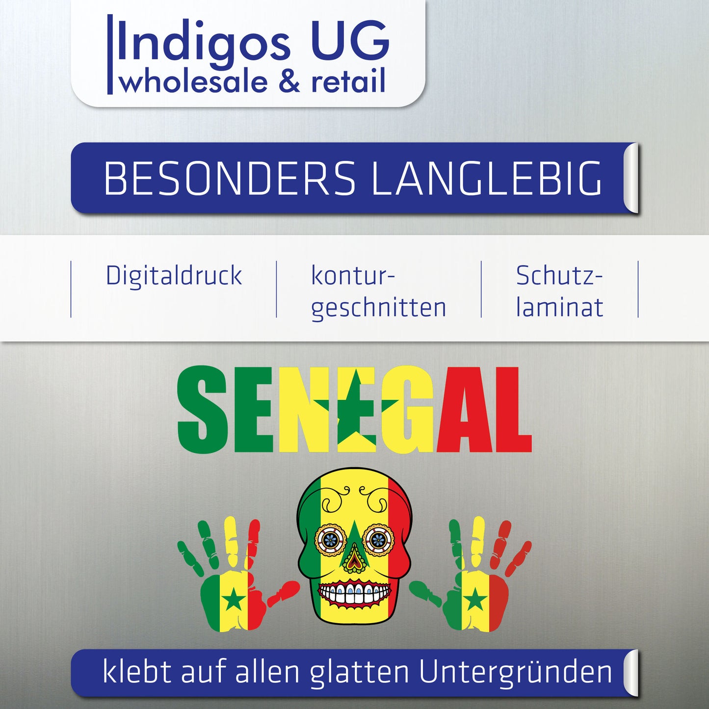 Aufkleber - Senegal - Fahne - Set - Skull - Hand - Schriftzug - 6-teilig