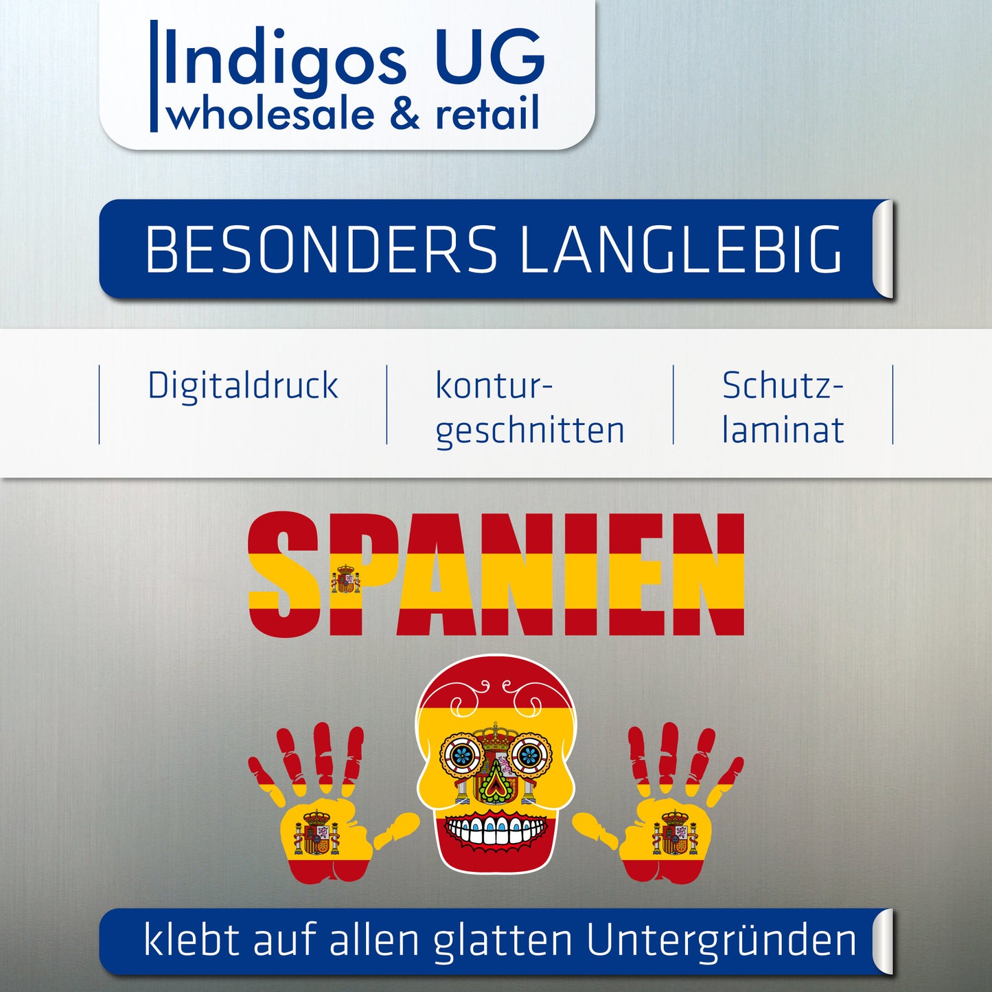 Aufkleber - Spanien - Fahne - Set - Skull - Hand - Schriftzug - 6-teilig