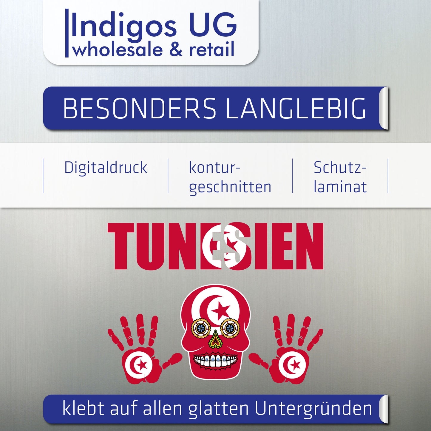 Aufkleber - Tunesien - Fahne - Set - Skull - Hand - Schriftzug - 6-teilig