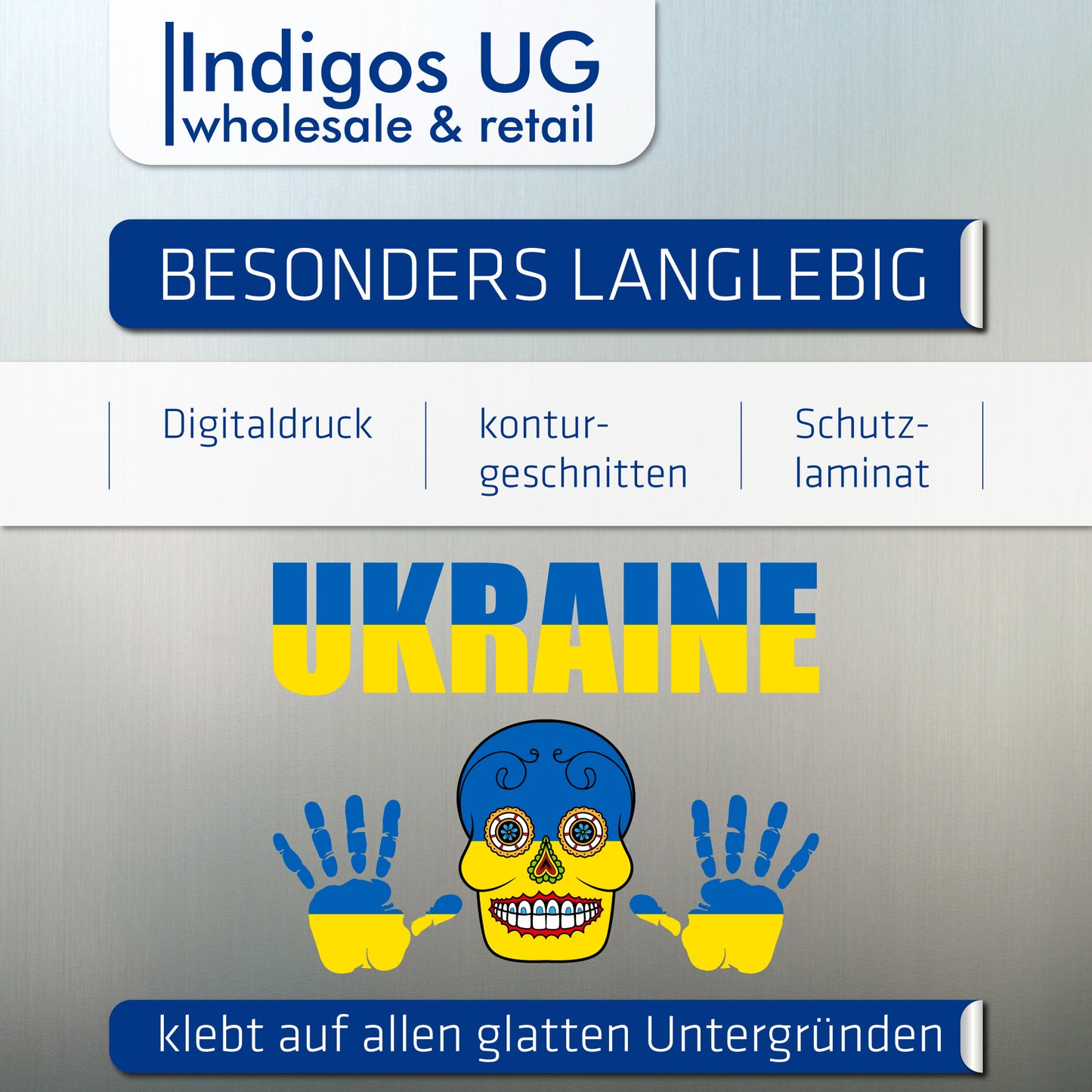 Aufkleber - Ukraine - Fahne - Set - Skull - Hand - Schriftzug - 6-teilig