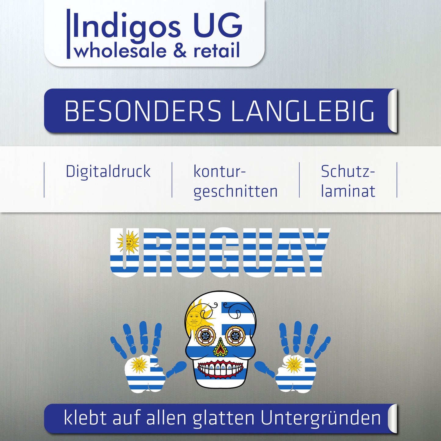 Aufkleber - Uruguay - Fahne - Set - Skull - Hand - Schriftzug - 6-teilig