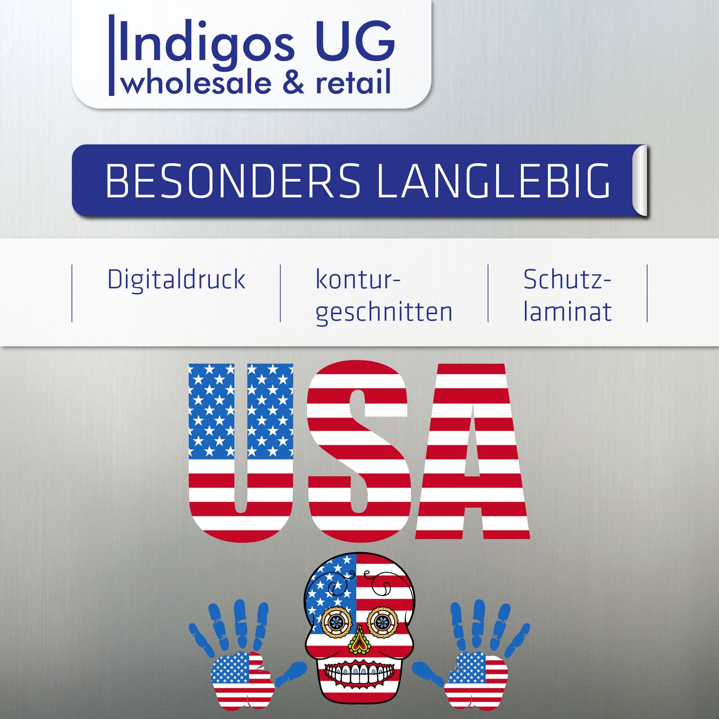 Aufkleber - USA - Fahne - Set - Skull - Hand - Schriftzug - 6-teilig