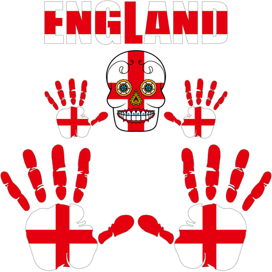 Aufkleber - England - Fahne - Set - Skull - Hand - Schriftzug - 6-teilig