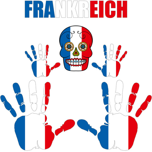 Aufkleber - Frankreich - Fahne - Set - Skull - Hand - Schriftzug - 6-teilig