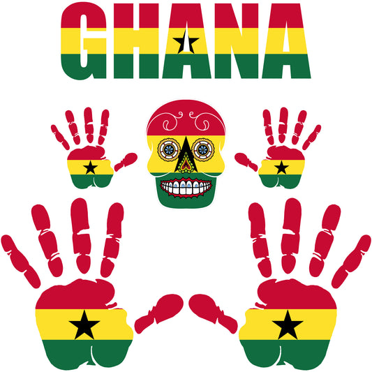 Aufkleber - Ghana - Fahne - Set - Skull - Hand - Schriftzug - 6-teilig