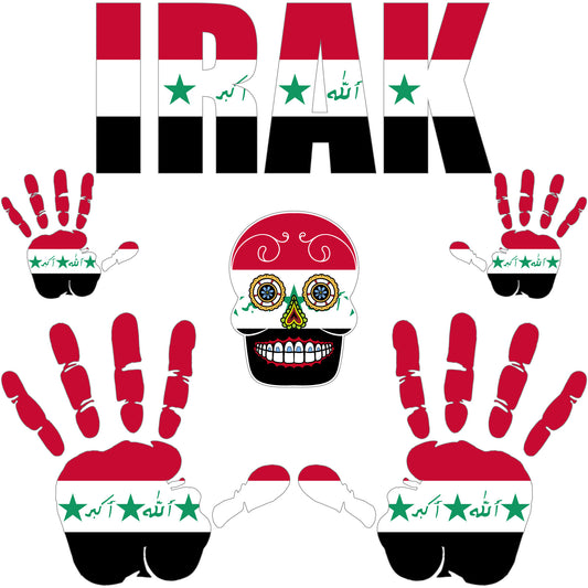 Aufkleber - Irak - Fahne - Set - Skull - Hand - Schriftzug - 6-teilig