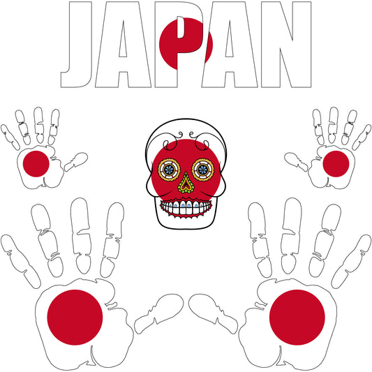 Aufkleber - Japan - Fahne - Set - Skull - Hand - Schriftzug - 6-teilig