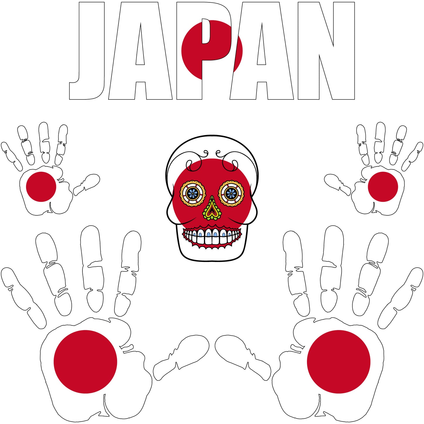 Aufkleber - Japan - Fahne - Set - Skull - Hand - Schriftzug - 6-teilig