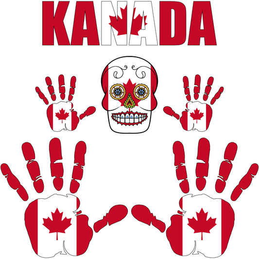 Aufkleber - Kanada - Fahne - Set - Skull - Hand - Schriftzug - 6-teilig