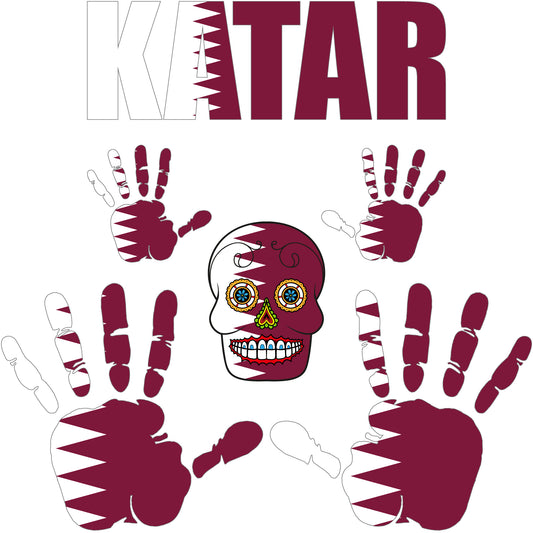 Aufkleber - Katar - Fahne - Set - Skull - Hand - Schriftzug - 6-teilig
