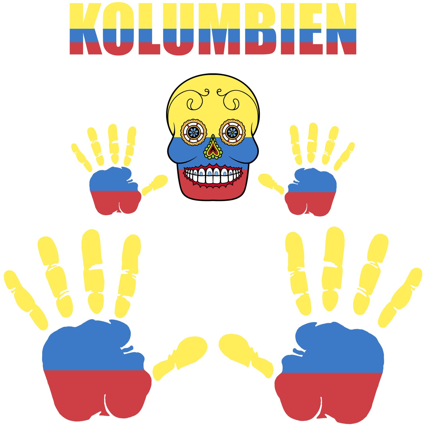 Aufkleber - Kolumbien - Fahne - Set - Skull - Hand - Schriftzug - 6-teilig