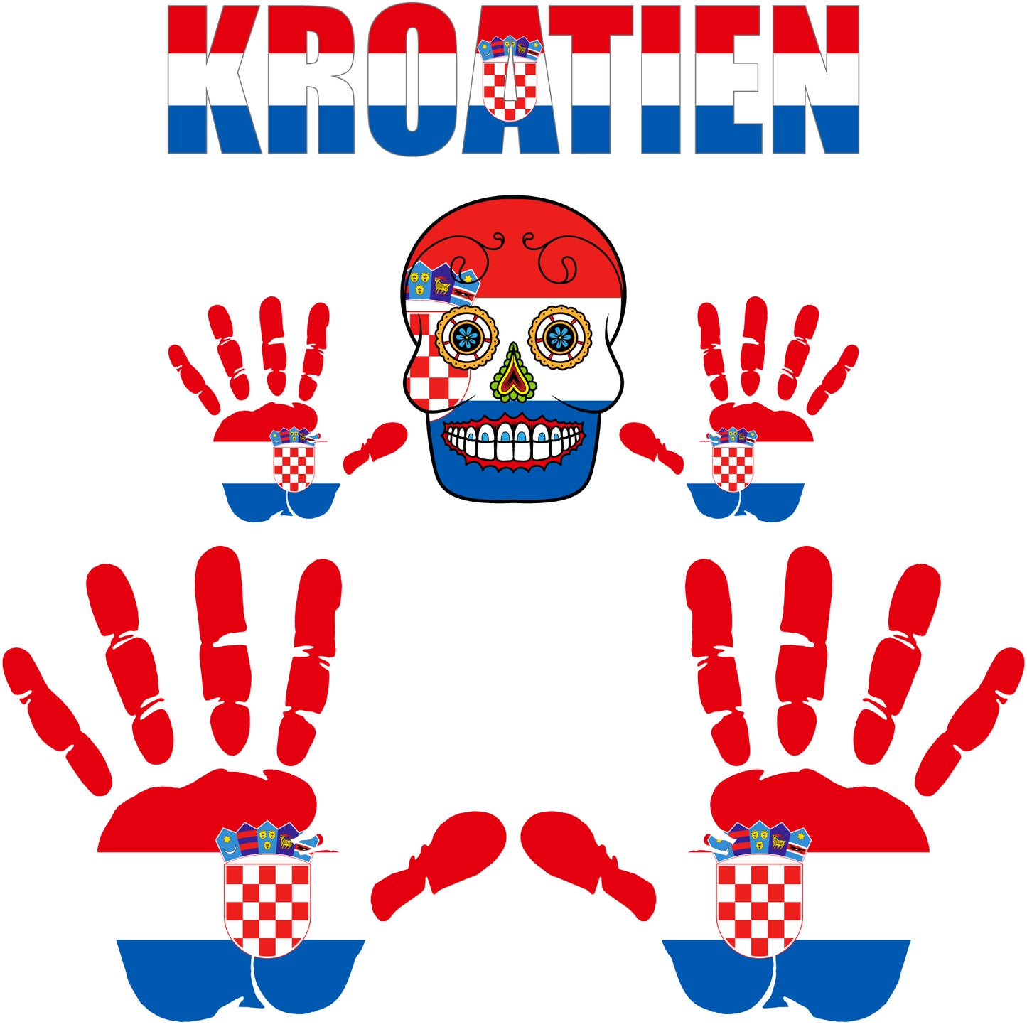 Aufkleber - Kroatien - Fahne - Set - Skull - Hand - Schriftzug - 6-teilig