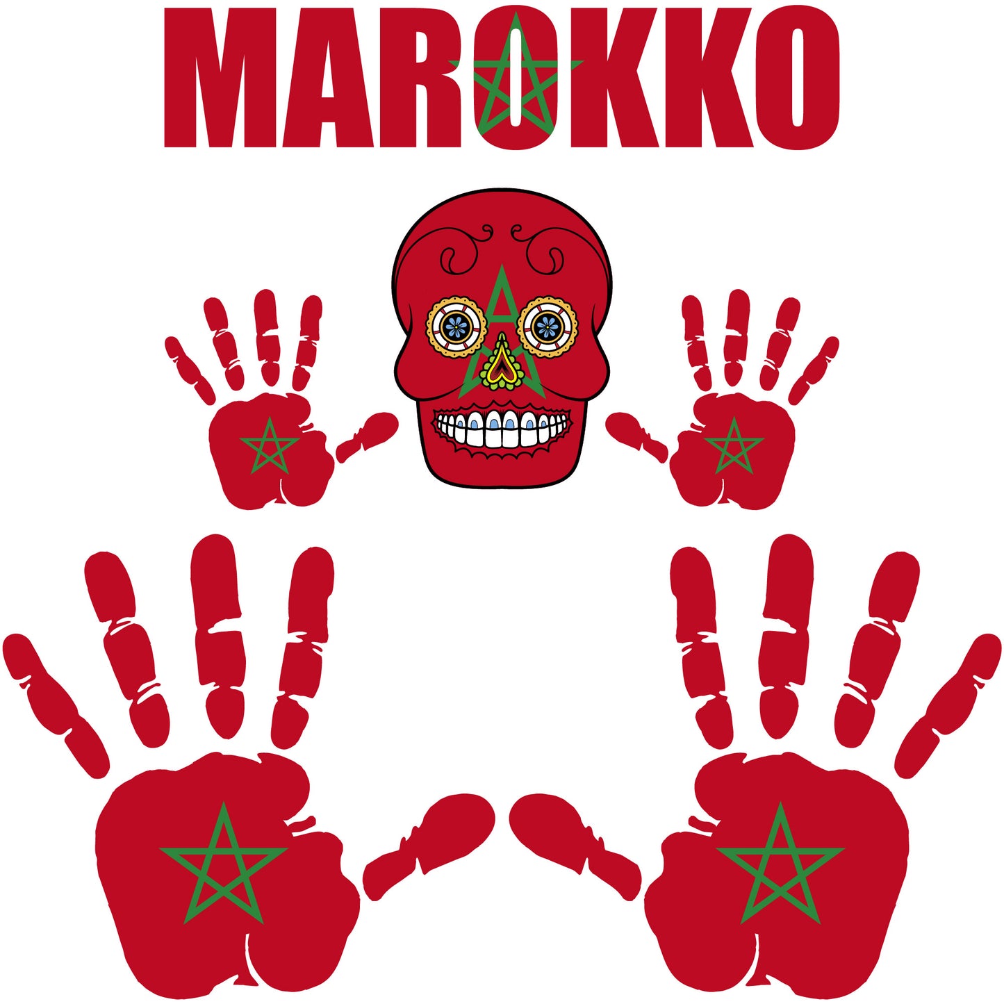 Aufkleber - Marokko - Fahne - Set - Skull - Hand - Schriftzug - 6-teilig