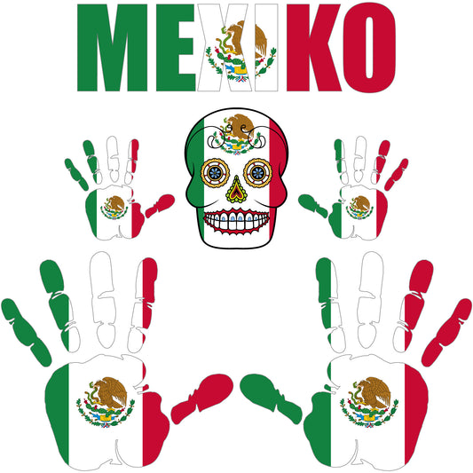 Aufkleber - Mexiko - Fahne - Set - Skull - Hand - Schriftzug - 6-teilig