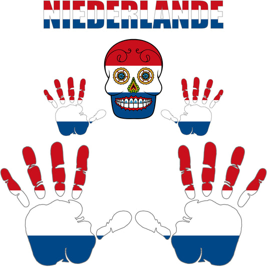 Aufkleber - Niederlande - Fahne - Set - Skull - Hand - Schriftzug - 6-teilig