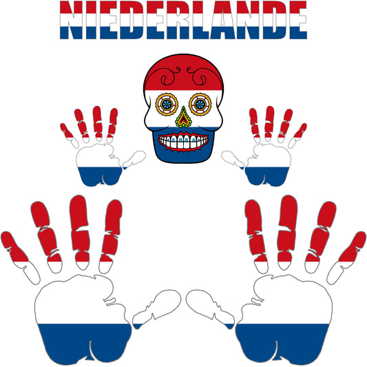Aufkleber - Niederlande - Fahne - Set - Skull - Hand - Schriftzug - 6-teilig