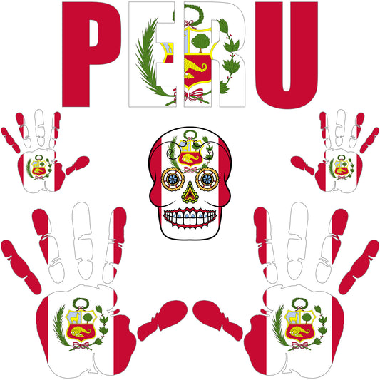 Aufkleber - Peru - Fahne - Set - Skull - Hand - Schriftzug - 6-teilig