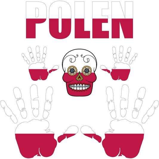 Aufkleber - Polen - Fahne - Set - Skull - Hand - Schriftzug - 6-teilig