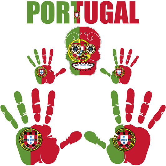 Aufkleber - Portugal - Fahne - Set - Skull - Hand - Schriftzug - 6-teilig
