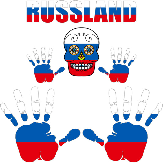Aufkleber - Russland - Fahne - Set - Skull - Hand - Schriftzug - 6-teilig