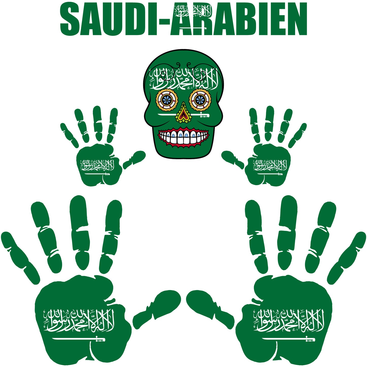 Aufkleber - Saudi-Arabien - Fahne - Set - Skull - Hand - Schriftzug - 6-teilig