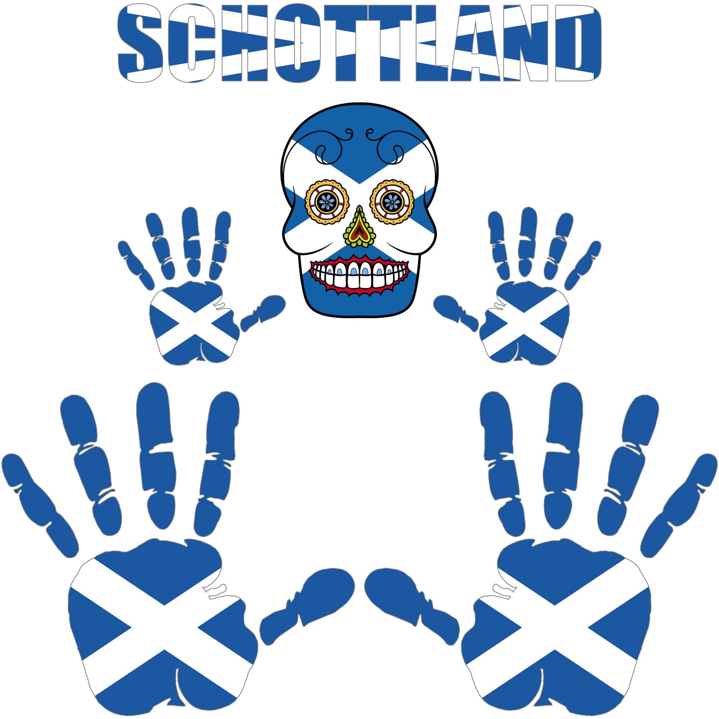 Aufkleber - Schottland - Fahne - Set - Skull - Hand - Schriftzug - 6-teilig