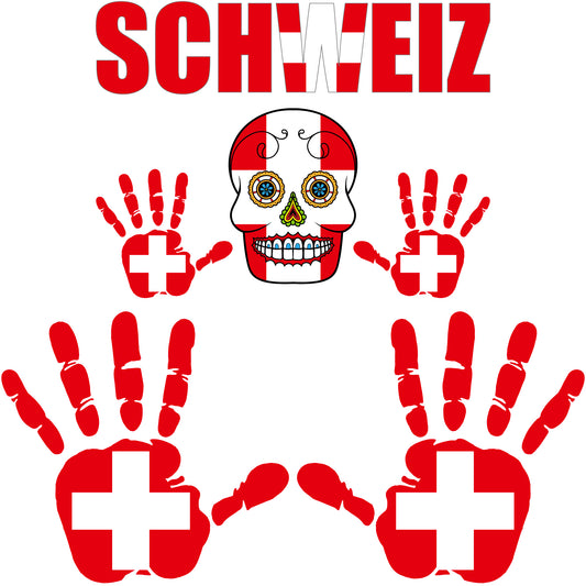 Aufkleber - Schweiz - Fahne - Set - Skull - Hand - Schriftzug - 6-teilig
