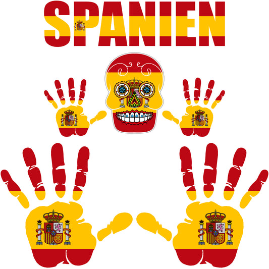 Aufkleber - Spanien - Fahne - Set - Skull - Hand - Schriftzug - 6-teilig