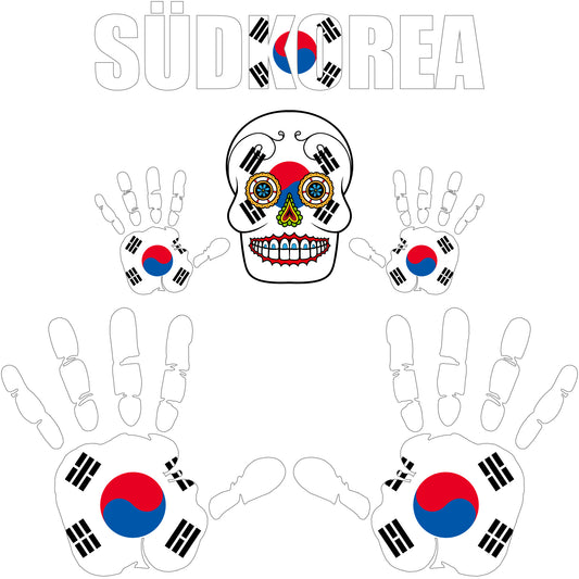 Aufkleber - Südkorea - Fahne - Set - Skull - Hand - Schriftzug - 6-teilig