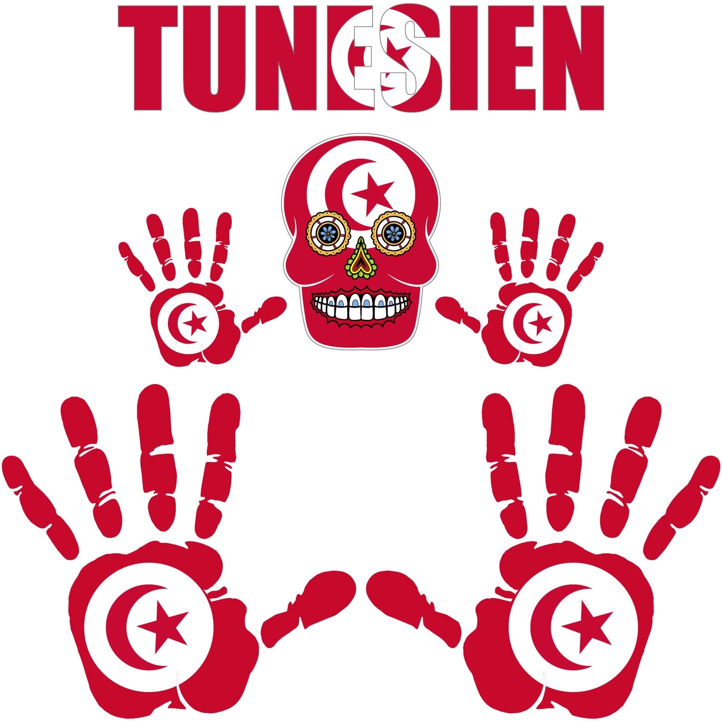 Aufkleber - Tunesien - Fahne - Set - Skull - Hand - Schriftzug - 6-teilig