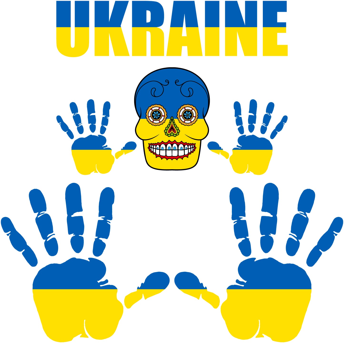 Aufkleber - Ukraine - Fahne - Set - Skull - Hand - Schriftzug - 6-teilig