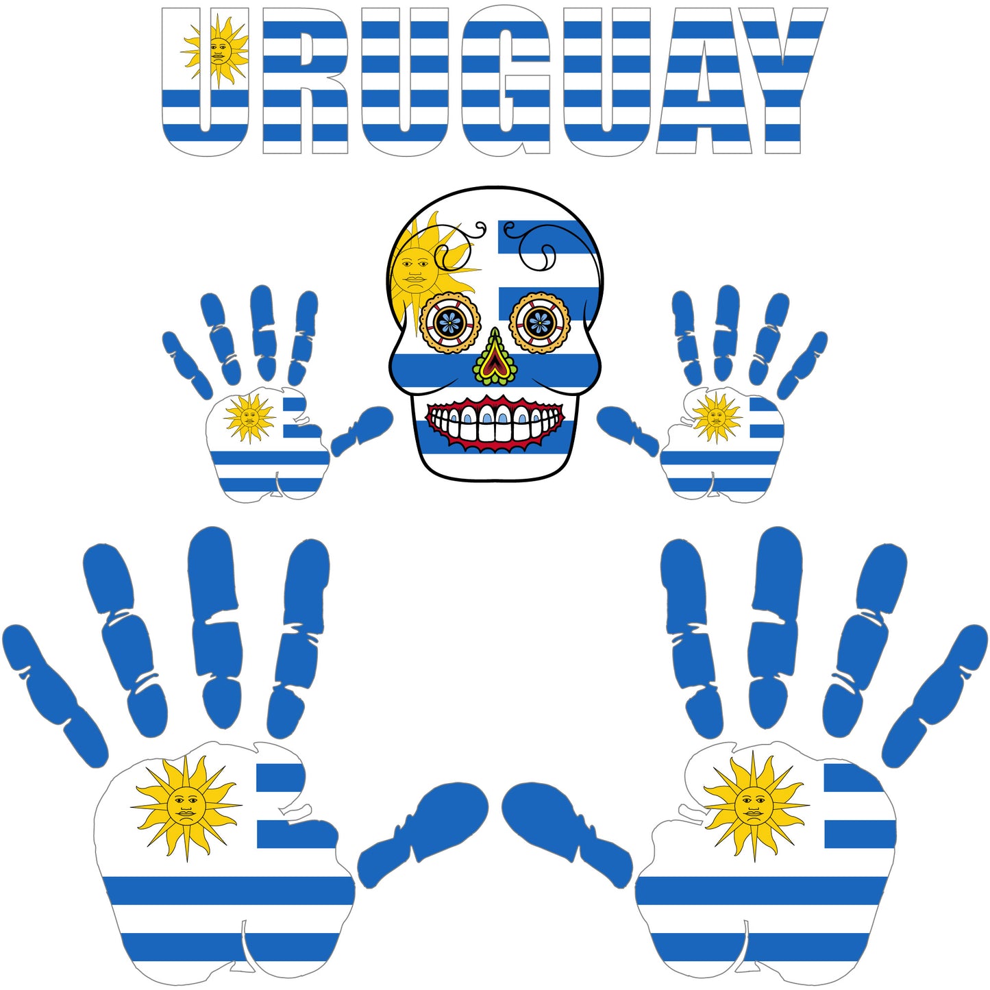Aufkleber - Uruguay - Fahne - Set - Skull - Hand - Schriftzug - 6-teilig