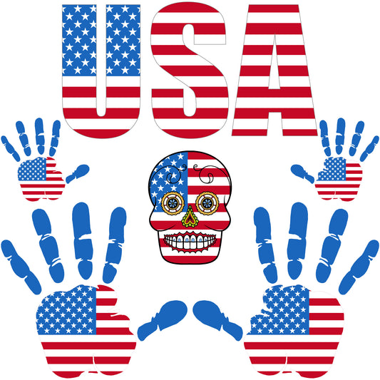 Aufkleber - USA - Fahne - Set - Skull - Hand - Schriftzug - 6-teilig