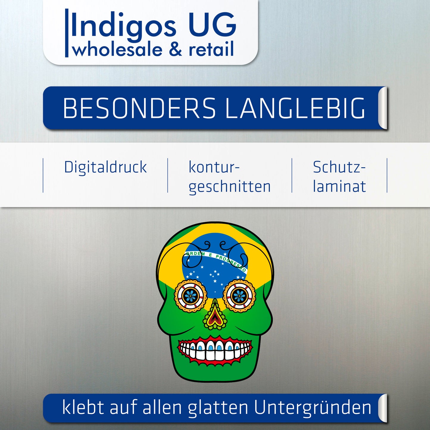 Aufkleber - Autoaufkleber - Brasilien - Skull Totenkopf - 20x27cm - Heckscheibenaufkleber