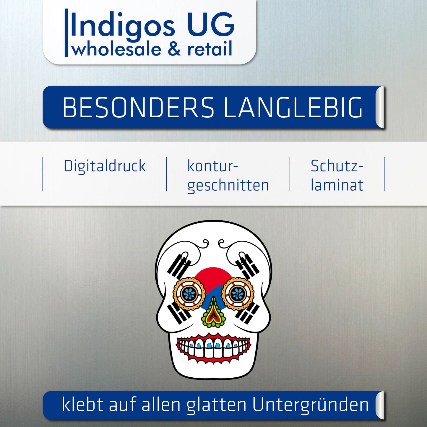 Aufkleber - Autoaufkleber - Südkorea - Skull Totenkopf - 20x27cm - Heckscheibenaufkleber