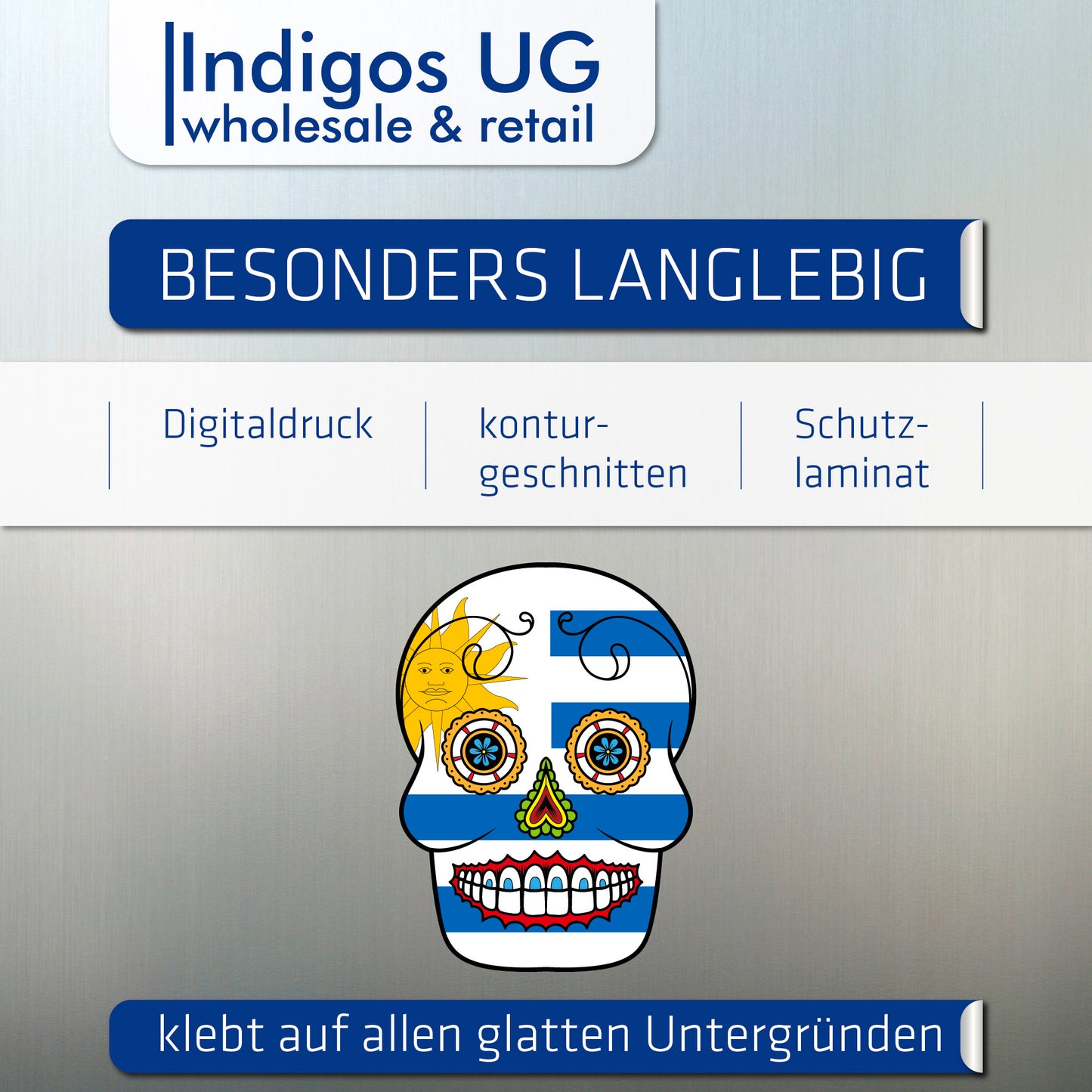 Aufkleber - Autoaufkleber - Uruguay - Skull Totenkopf - 20x27cm - Heckscheibenaufkleber