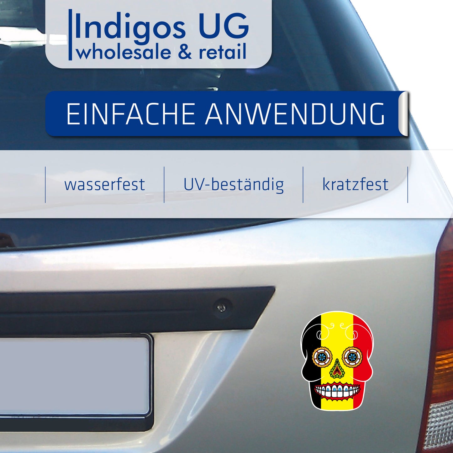 Aufkleber - Autoaufkleber - Belgien - Skull Totenkopf - 20x27cm - Heckscheibenaufkleber